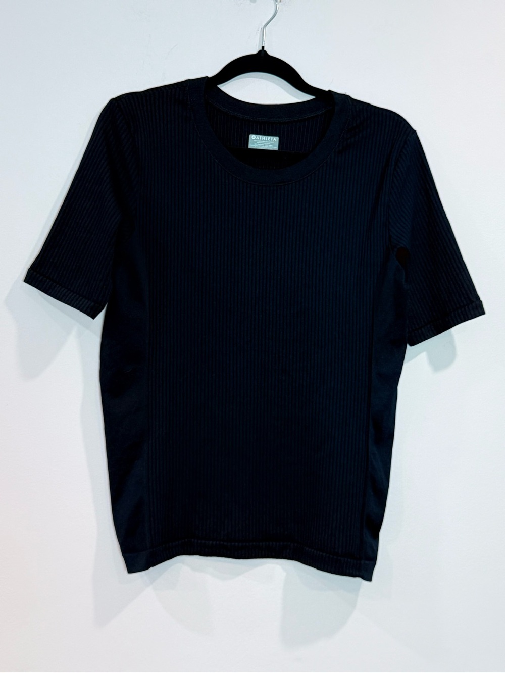 🔥Athleta Women’s Ribbed Short-Sleeve Crewneck T-Shirt in Black Size M EC🔥